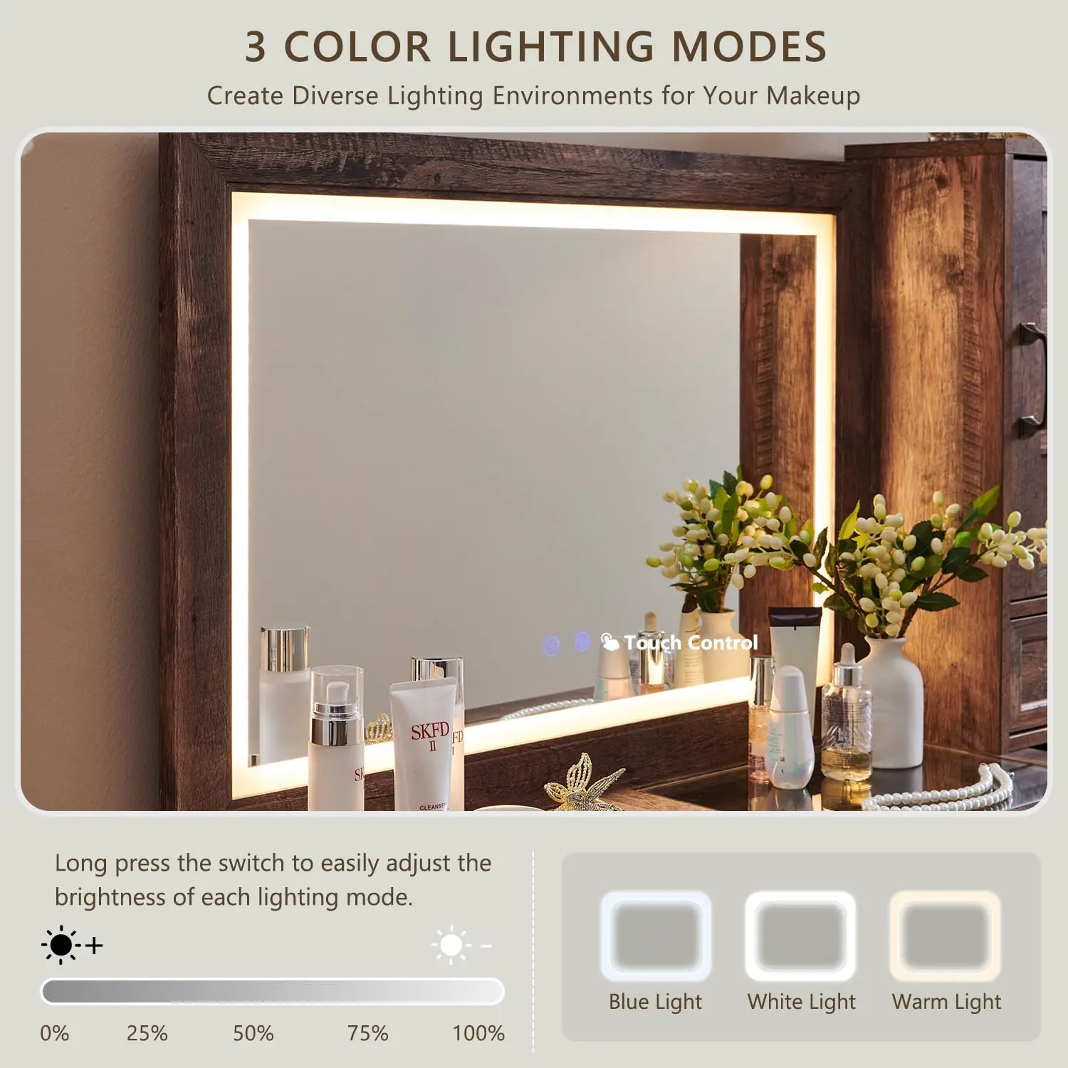 Rustic Vanity Desk with LED Mirror 4