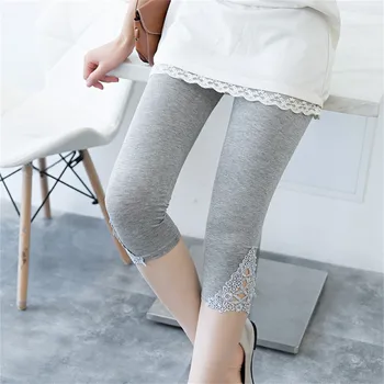 Female Slim Fitting Lace Outer Bottoming Seventh Trousers Casual Comfortable Breathable Black White Gray Summer Versatile Pants 3