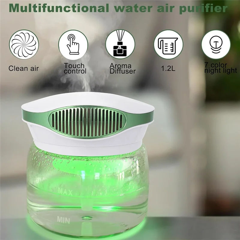 B82B-Water Air Purifier For Home, Humidifier, Essential Oils Aroma Fresher With Night Light For Home, Office, US Plug