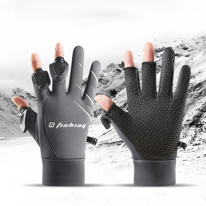 Motorcyclist Cycling Gloves Winter Fleece Gloves Men's Three Finger Clamshell Warm Fishing Anti-Slip Waterproof Gloves Sports 2