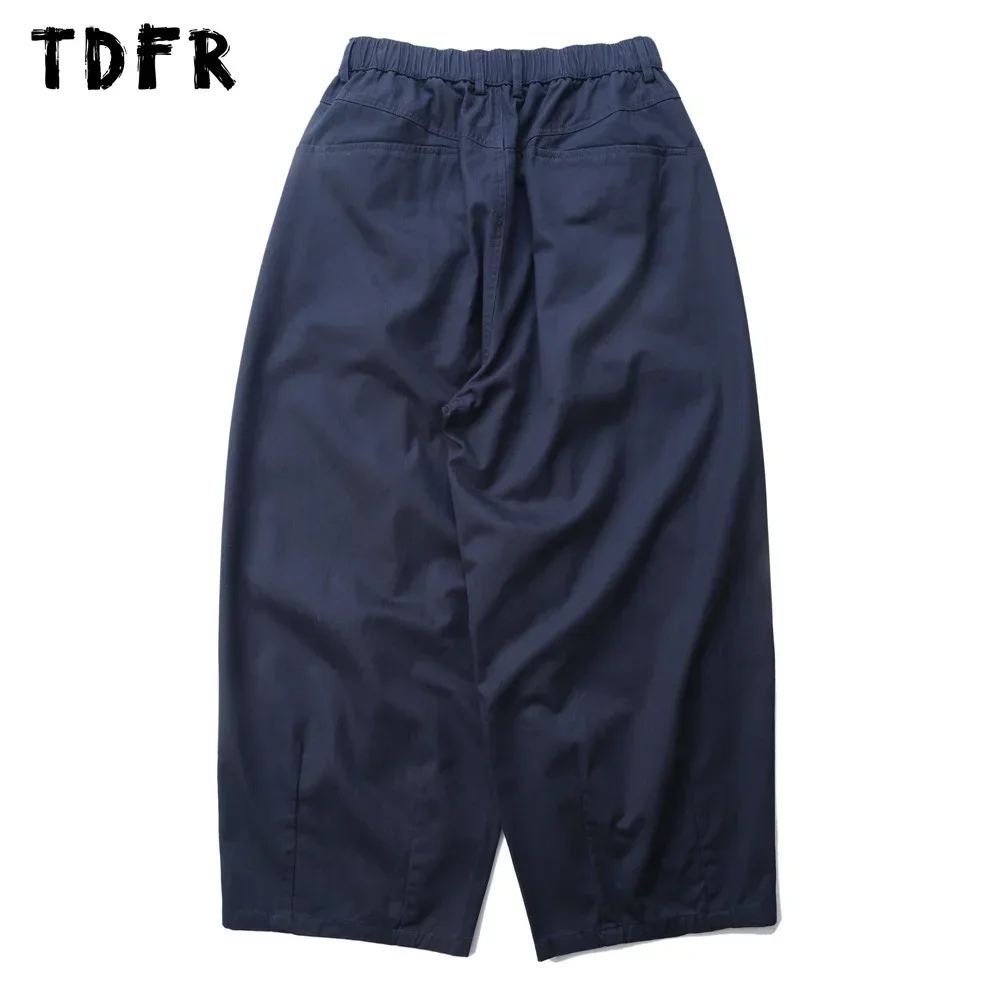 Solid Color Wide Leg Cargo Pants Mens Baggy Pleated Streetwear Elastic Waist Casual Loose Trousers Men casual pants