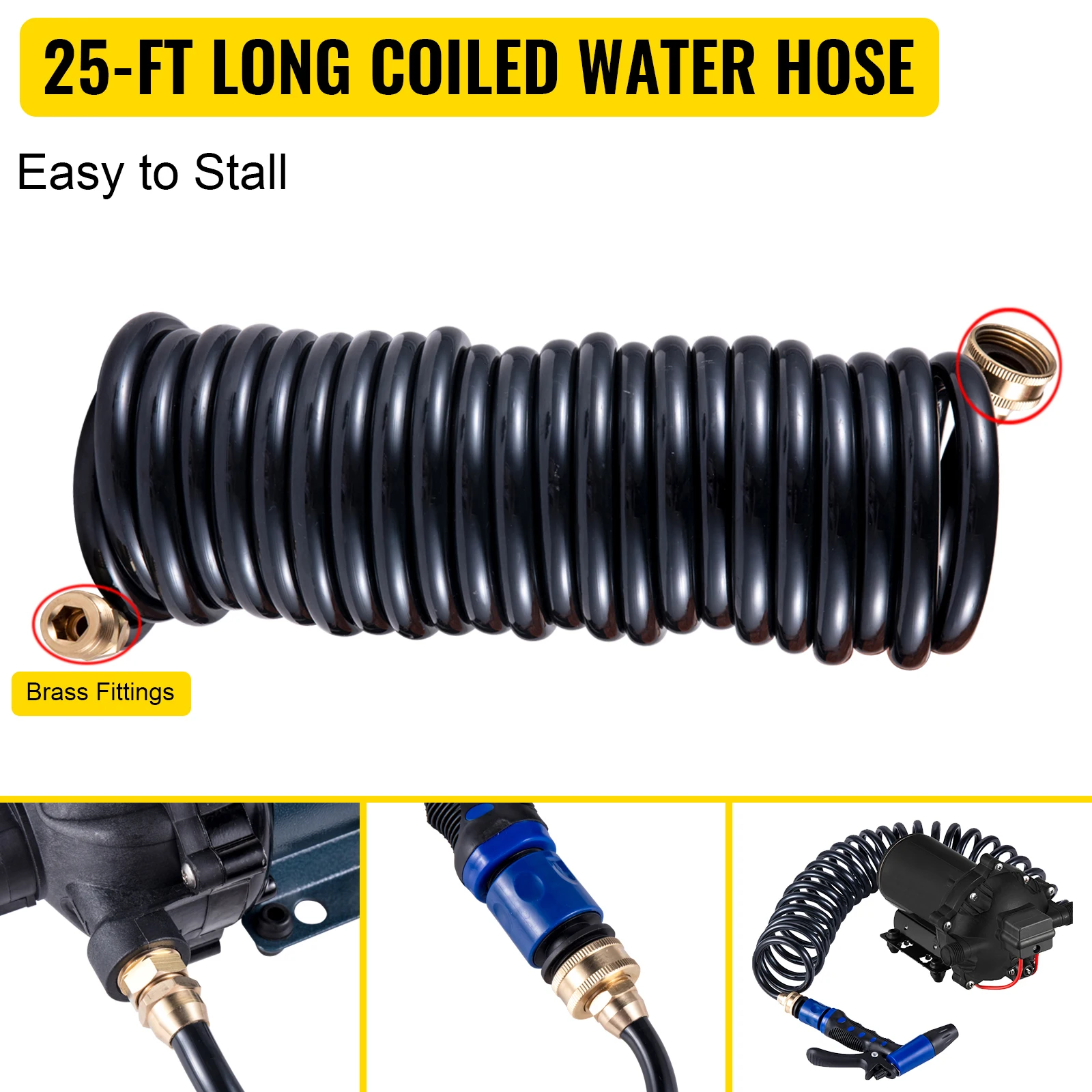 SucceBuy 5.5 GPM Washdown Pump Deck Wash Pump Kit 12V 70PSI Boat Marine Yacht RV Water Pump 25Ft Hose Automatic Diaphragm