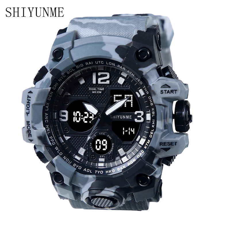 SHIYUNME Watch Men Military Sport Dual Time Display Digital Quartz Watches 50m Waterproof Auto Date Week Stopwatch часы reloj 