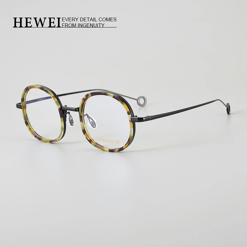 

New round frame pure titanium acetate eyeglasses Men and women personality retro myopic glasses frame Presbyopia optics eyewear