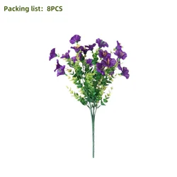 Set of 8 UV - Protected Artificial Flowers for Indoor & Outdoor Decor (PURPLE)