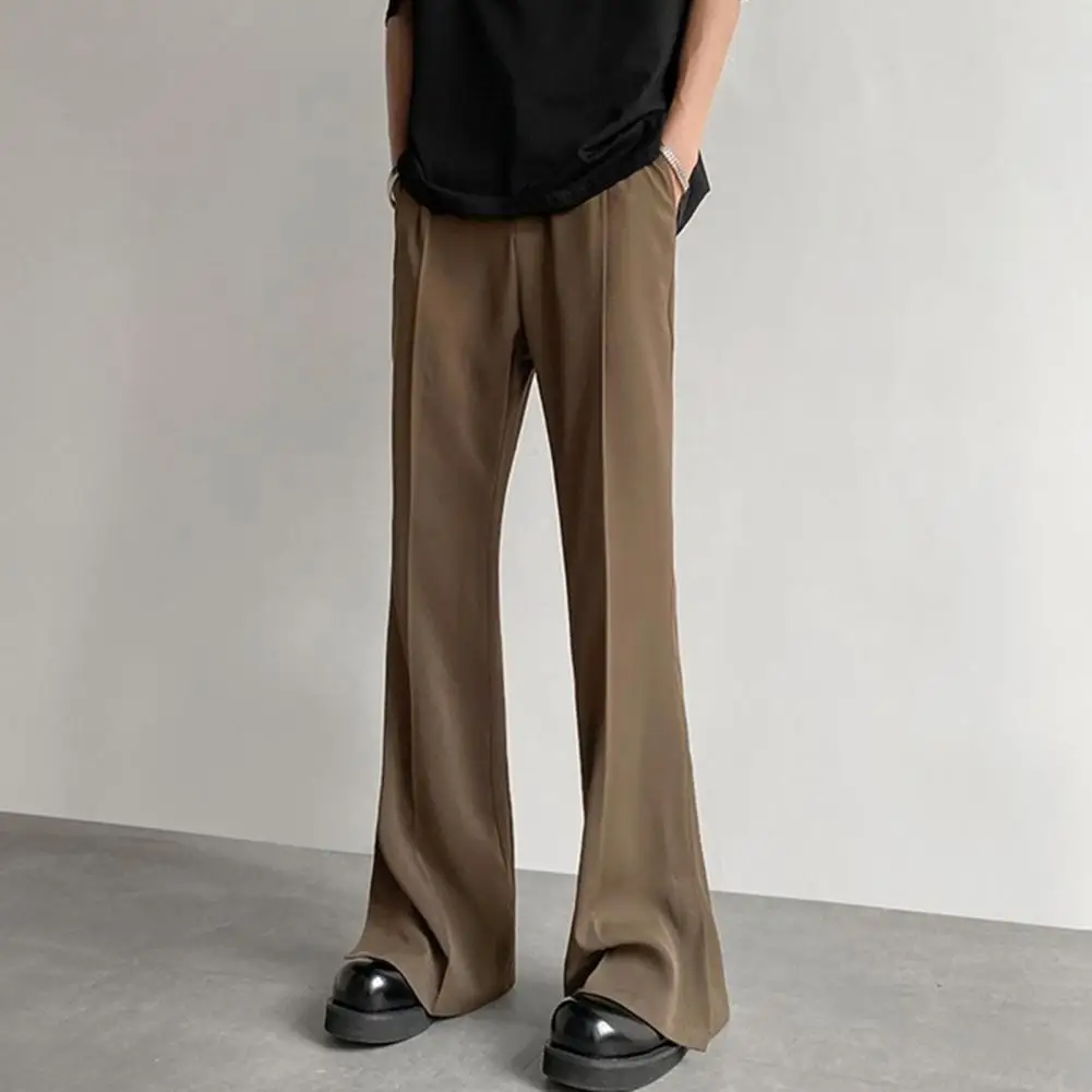 Description Picture 4 of itemMen Solid Color Suit Pants Versatile Men's Suit Pants Wide Leg Mid Waist Pockets for Office Wear Business Style Trousers Men