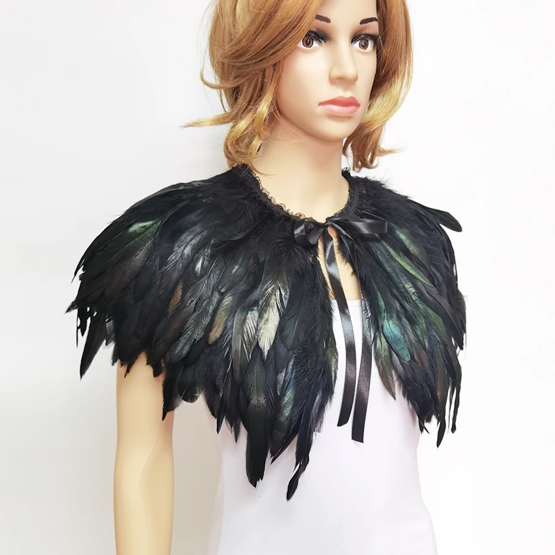 Femme Châle Étole en Plumes Cape en Plume Poncho Noir Collier Plumes  Naturelles Épaule Châle Vêtement Danse Cosplay Halloween Fête Costume