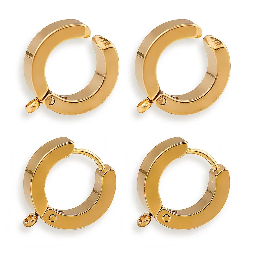 10pcs Gold Stainless Steel Hoop Earrings Hooks Round Earring Post for Women DIY Earrings Making Supplies Jewelry Accessories