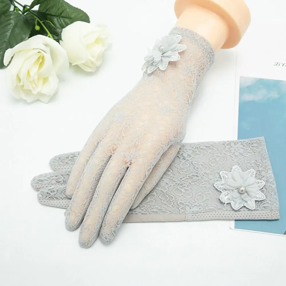 Summer Breathable Riding and Driving Flowers Mittens Sunscreen Gloves Ice Silk Lace Gloves