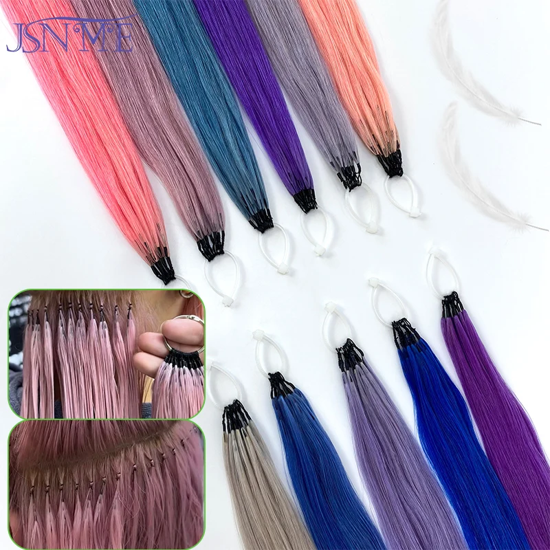 JSNME Color Human Hair Extensions Microloop New Hair  Comfort Invisible Color 100% Human Hair Extensions Blue Purple 613 Color