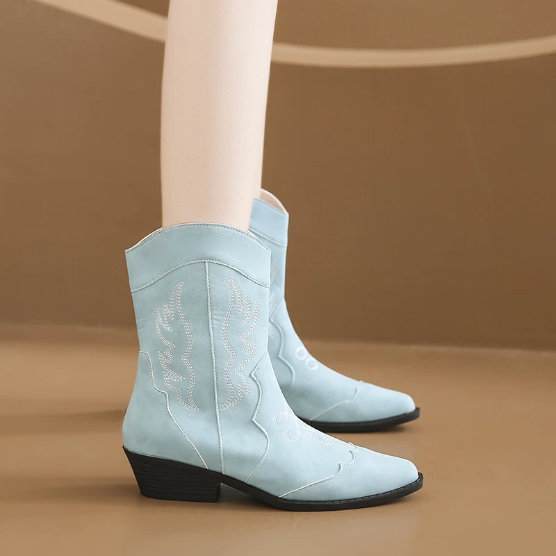 2023 High Quality Shoes for Women Zip Women's Boots Fashion Embroidery Daily Boots Women New Pointed Toe Ankle Boots Zapatos