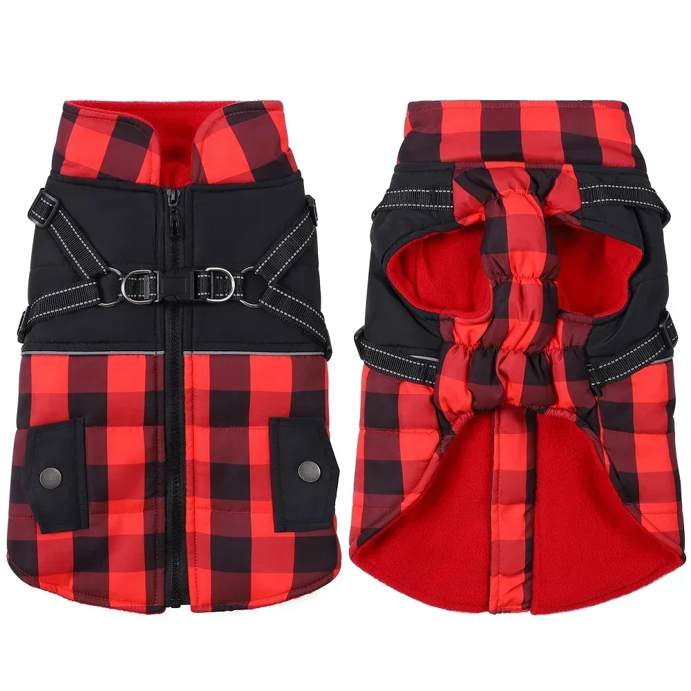 

Warm British Cozy Jacket Snow With Clothes Dog Winter Pet Cold Style Weather Harness Plaid Coat Vest Coats