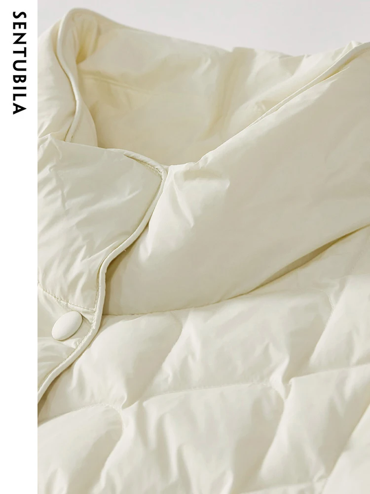 SENTUBILA Winter Casual Warm Down Jacket Women 2023 Autumn Single Breasted Stand Collar Lightweight Crop Down Coat W34Y50153