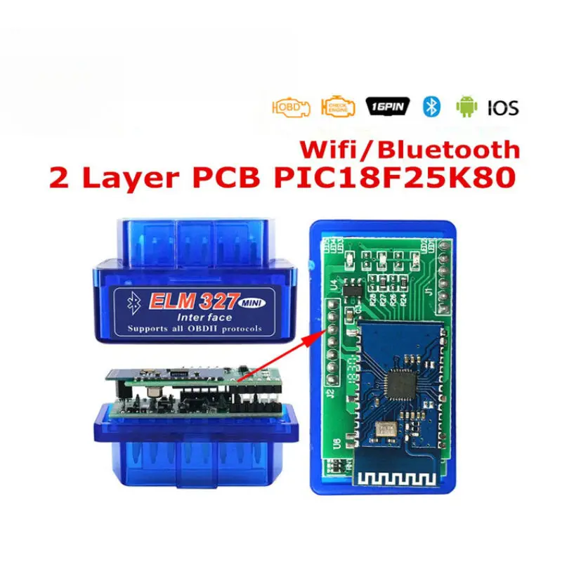Auto Code Reader 2Layer Hardware V1.5 Chip PIC18F25K80 ELM327 Bluetooth V1.5 Super MINI ELM 327 Works Android Symbian Double PCB