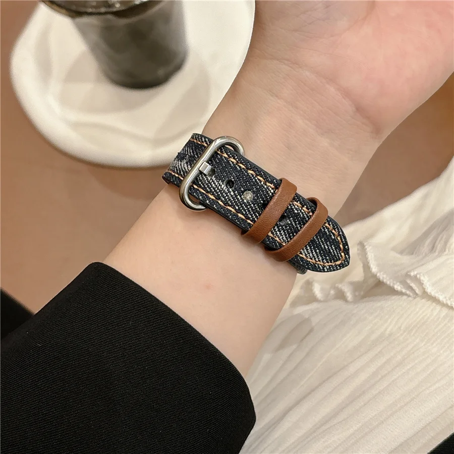 Apple Watch 스트랩과 호환되는 새로운 타이 염색 데님 스트랩 49mm 45mm 44mm 42mm Apple W와 호환되는 여성용 교체 스트랩
