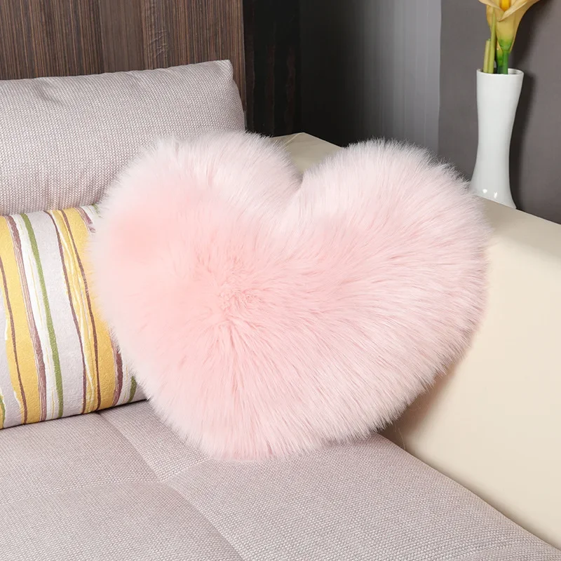 

Cute Solid Color Imitation Wool Throw Pillow Heart Shaped Sofa Waist Cushion Office Seat Long Plush Cushion