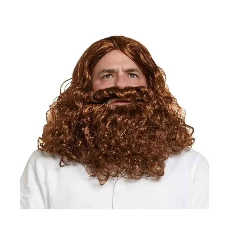 Jesus Wig and Beard Long set Brown Religious Biblical Men's Fancy Dress Accessory at price cosplay anime party wigs