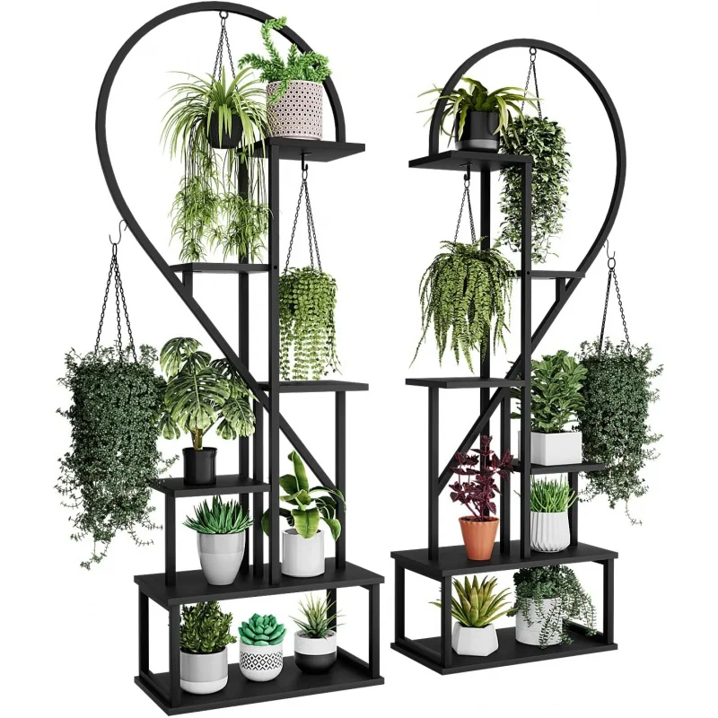 

POTEY 6 Tier Metal Plant Stand, Creative Half Heart Shape Ladder Plant Stands for Indoor Plants Multiple, Plant Shelf Rack for H
