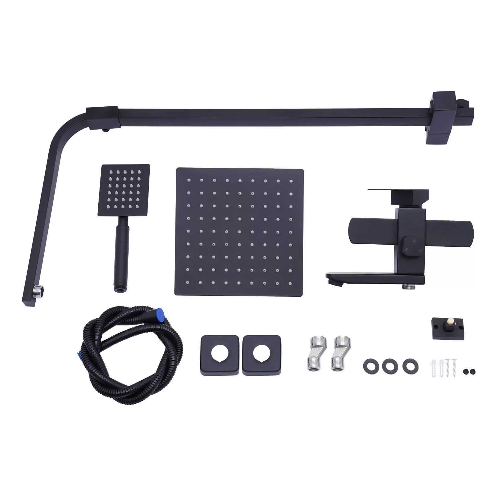 Shower Faucet Set Rainfall Shower Head Handle Combo Kit System Wall Mount Black Rain & Waterfall Jets Faucet Stainless Steel 4