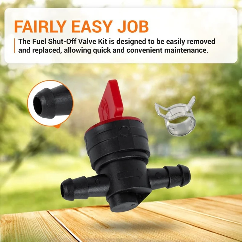 3-Piece Fuel Shut Off Valve Kit With Clamps - 1/4" Inline Cut Off For Lawn Mowers