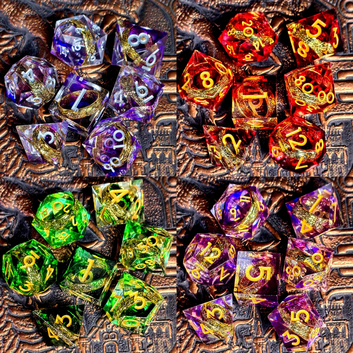 DnD Dice Set-7pc Resin Polyhedral Dice with Dragon Ring Core, Emerald Green D&D for RPG Games