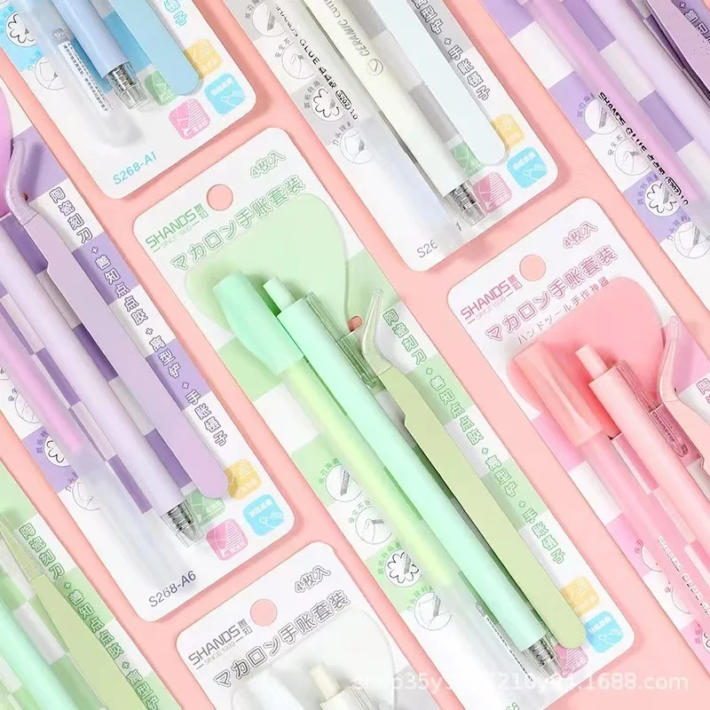 Cute Stationery Set Hand Accounting Dot Glue Pen Carving Knife Shovel Tweezers DIY Children Handmade Tool School Supplies