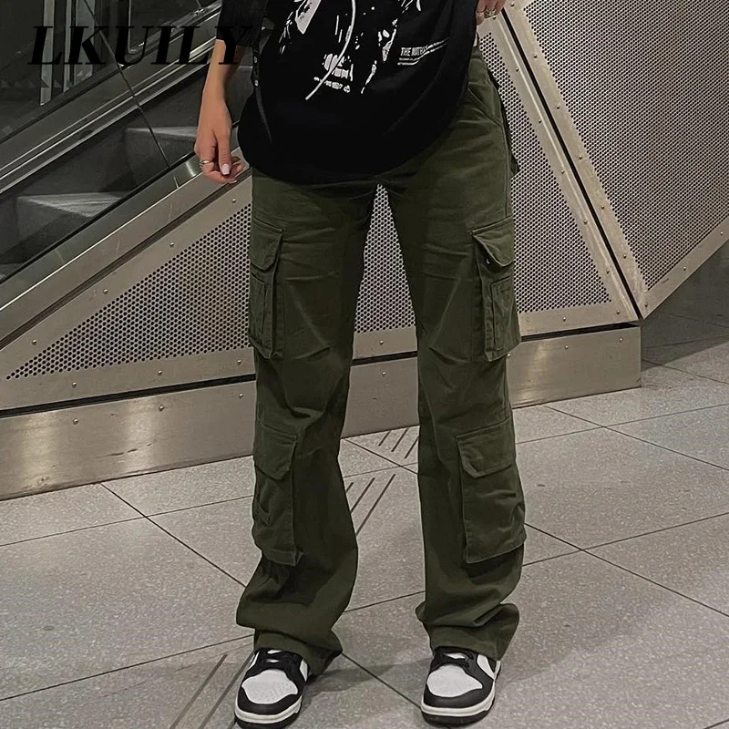 Vintage Y2k Cargo Pants Baggy Jeans Women Fashion 90s Streetwear Pockets Wide Leg High Waist