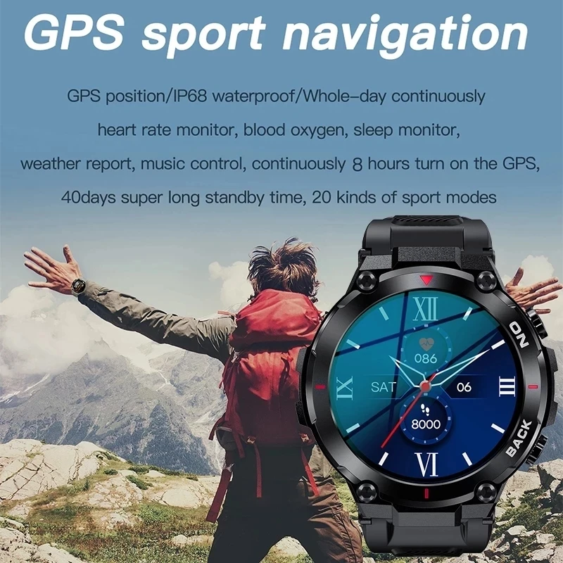 2020 새로운 GPS 스마트 워치 스포츠 피트니스 팔찌 통화 알림 심장 박동 IP68 방수 스마트 시계 안드로이드 IOS