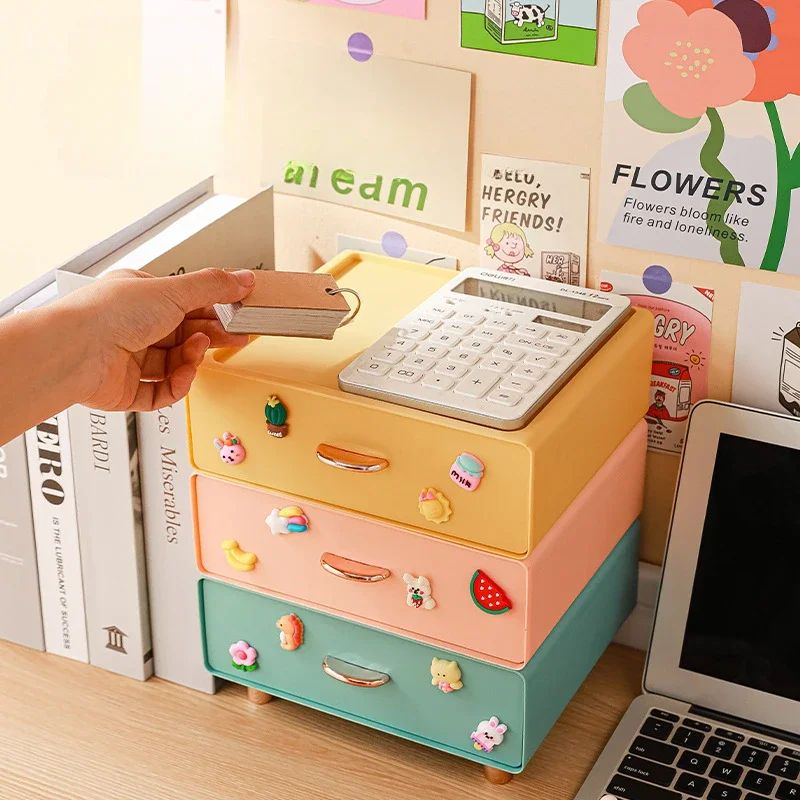 Desktop Organization Box with Drawers for Office Supplies and Makeup