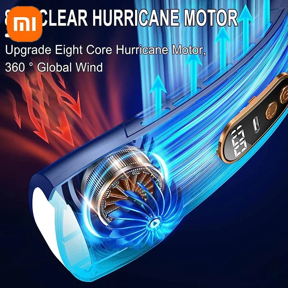 Ventilatore Da Collo Ricaricabile - 8000 MAh, Senza Lama, 5 Velocità, Display Digitale, Luci LED - Foto 2