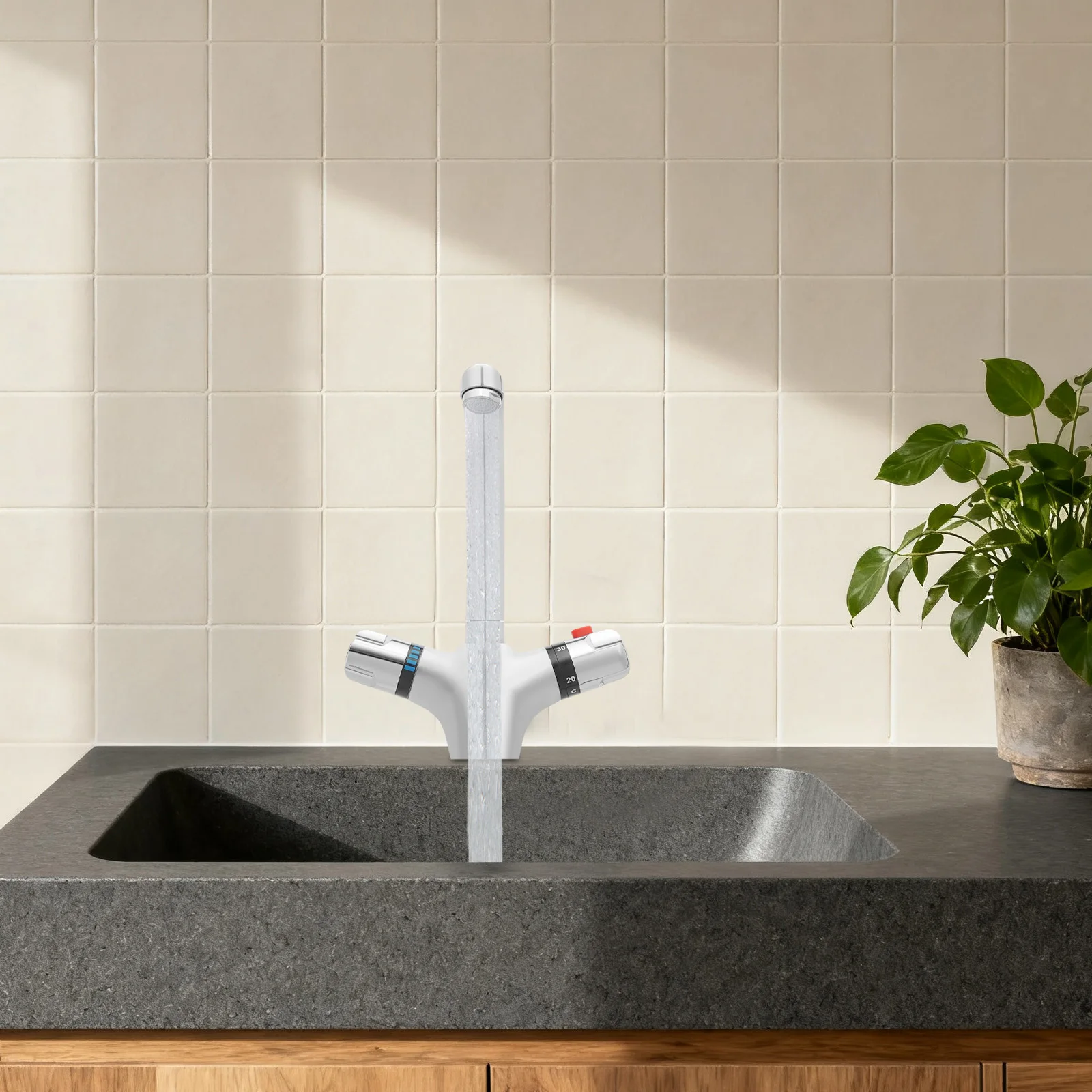 Hochwertiger Küchen-Thermostatmischer aus Messing mit Chrom-Finish, Küchenarmatur, Waschtischarmatur, Badarmatur, 360° drehbar ° Drehbar – Detail 13