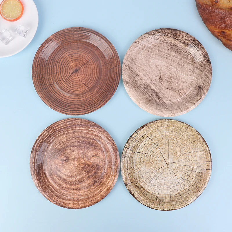 10 Pcs 7 Inch Vintage Faux Woodgrain Disposable Utensil Tray Birthday Holiday Party Disposable Tray