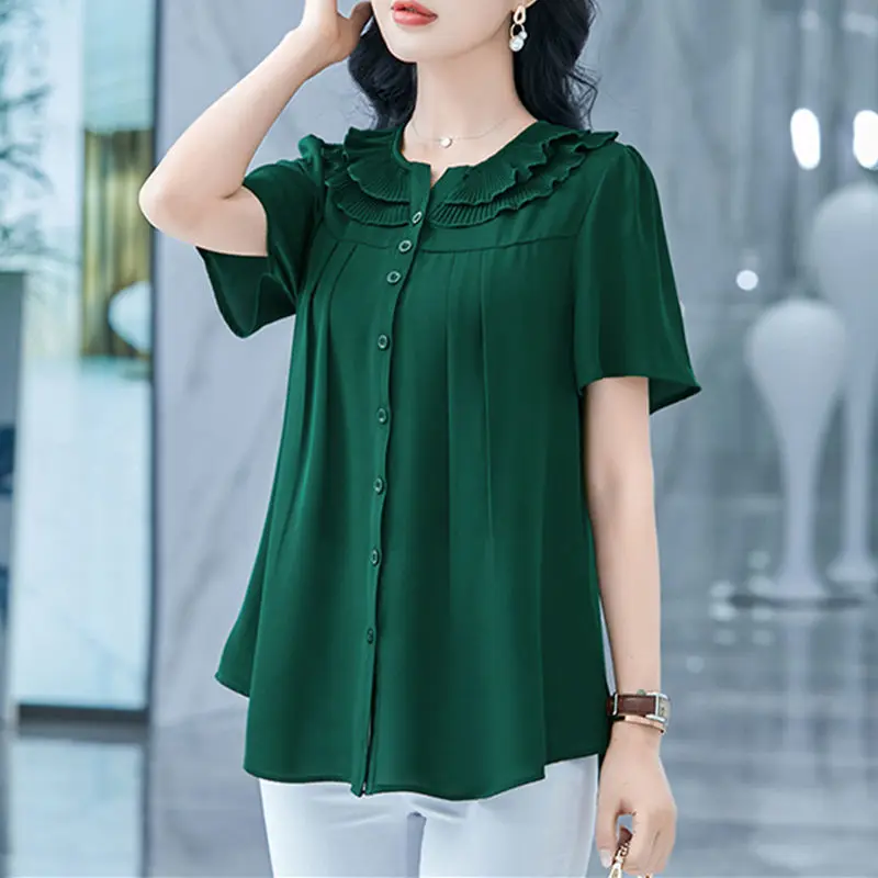 Compre Casual solto 5xl topos camisa 2023 verão moda com decote em v  bolinhas manga curta blusa roupas femininas blusas mujer 24916