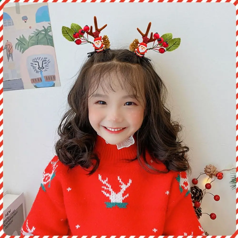 메리 크리스마스 장식 크리스마스 머리핀 스팽글 Bowknot 어린이 사슴 뿔 헤어 클립 한국어 헤어 액세서리 천