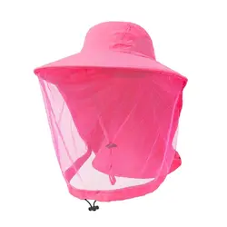 Unisex Foldable Mosquito Protection Sun Hat with Hidden Net Mesh (Rose red)
