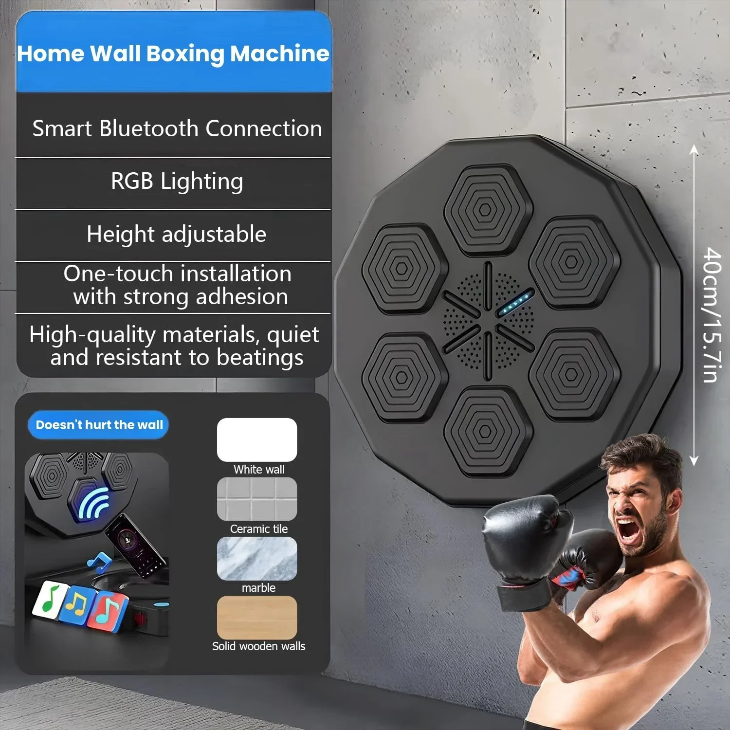 Smart Music Boxing Machine Wall Target LED Lighted Sandbag Relaxing Reaction Training Target For Boxing Sports Agility Reaction