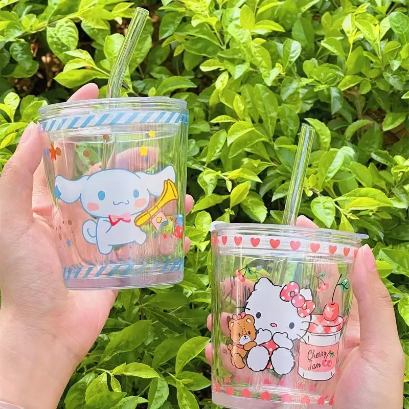 

Kuromi Cinnamoroll Anime Kawaii Sanrio Girl Heart Glass Milk Juice Cup Cute My Melody Home Cup Lovely Gifts for Girls