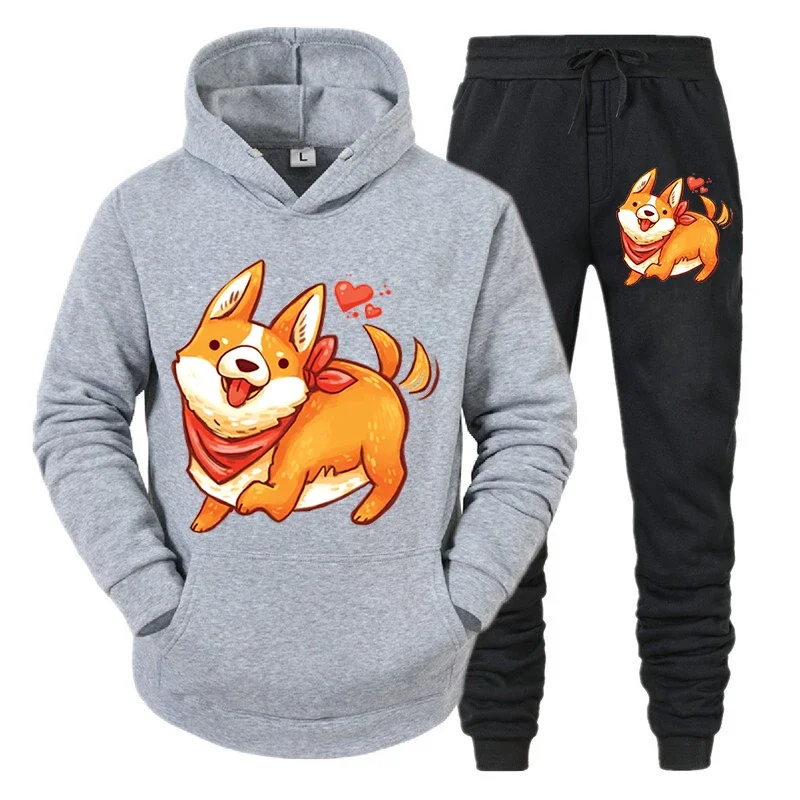 thumbnail image 1 of Conjunto de ropa deportiva con estampado de animé Shiba Inu para hombre, sudadera y pantalones con estampado de perro y animal, conjunto de 2 piezas, sudaderas y chándales divertidos para hombre, 1 of 5