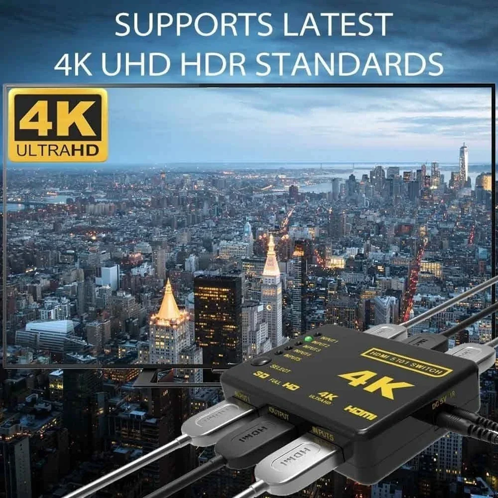 HDMI Switcher 4K 5x1 3x1 1080P HDMI Video Switch Selector Box 5 in 1 out With Remote Controlle for PC Loptop Xbox TVBOX HDTV PS5 hdmi switch