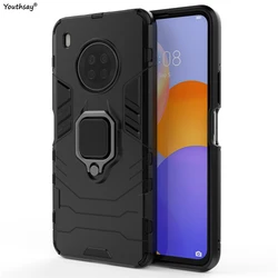 Enhanced Protective Armor Silicone Case with Finger Ring for Y7P (DarkBlack)