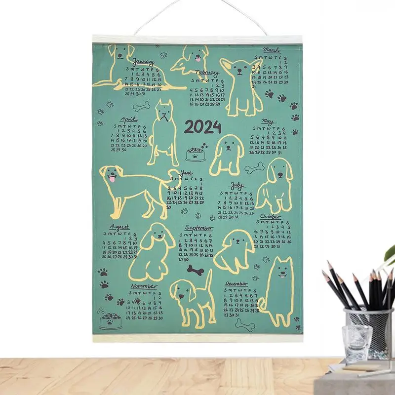 

2024 Calendar Towel Yearly Hangable Calendar Planner With Funny Cute Puppies 12 Month Calendar From Jan 2024 To Dec 2024 Office