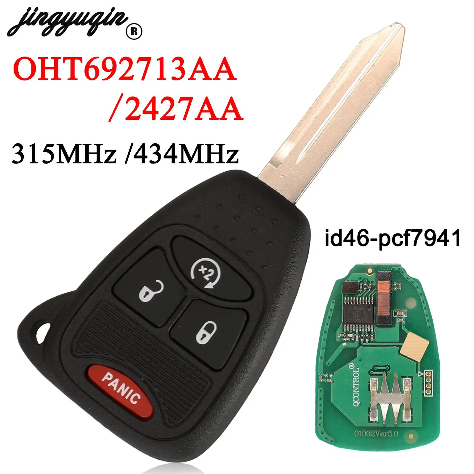 

jingyuqin 4 Buttons 315/434MHz For Jeep Cherokee Commander Grand Liberty Wrangler ID46 PCF7941 Remote Car Key OHT692713AA/2427AA