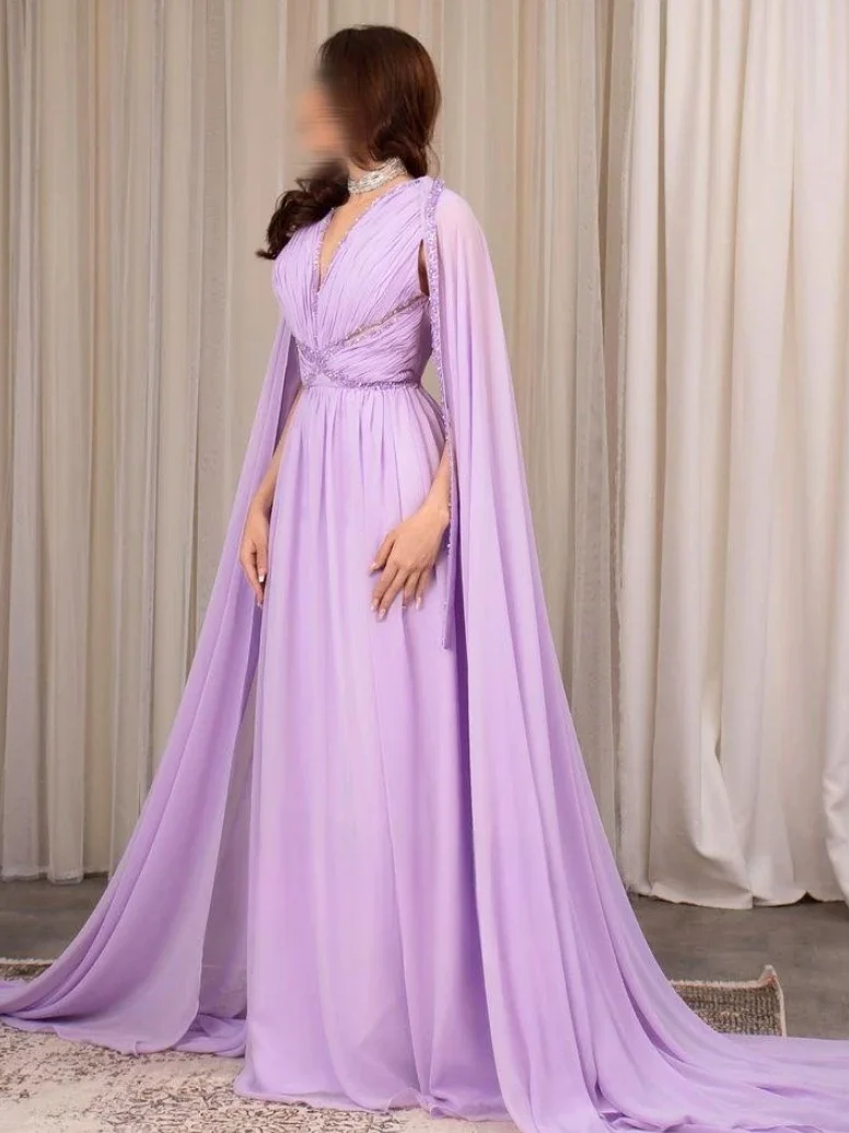 Women Prom Dresses Merida Chiffon Beads Sequins Prom Dresses Watteau Train Ruched A-Line Floor-Length Saudi Arabia Elegant Party Dresses