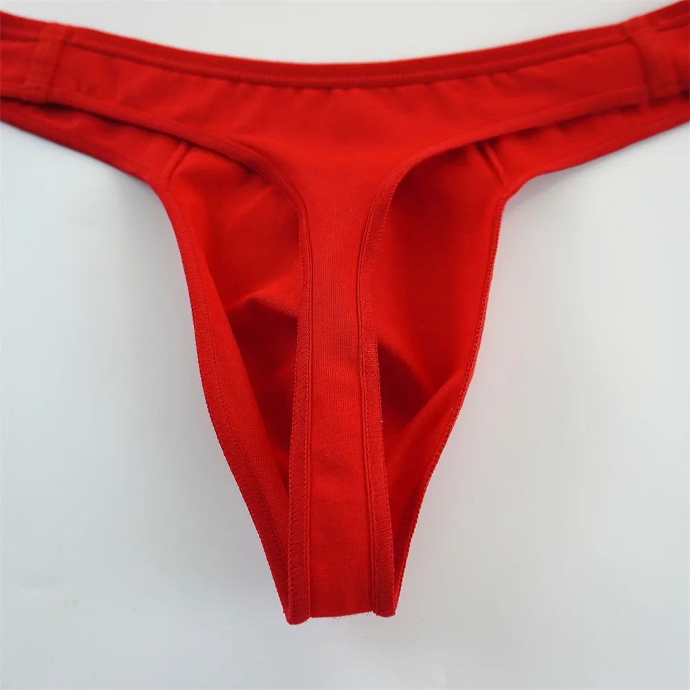 Men's Youth G-String Briefs with Large Pouch - Solid Color Bikini Underwear for Enhanced Comfort