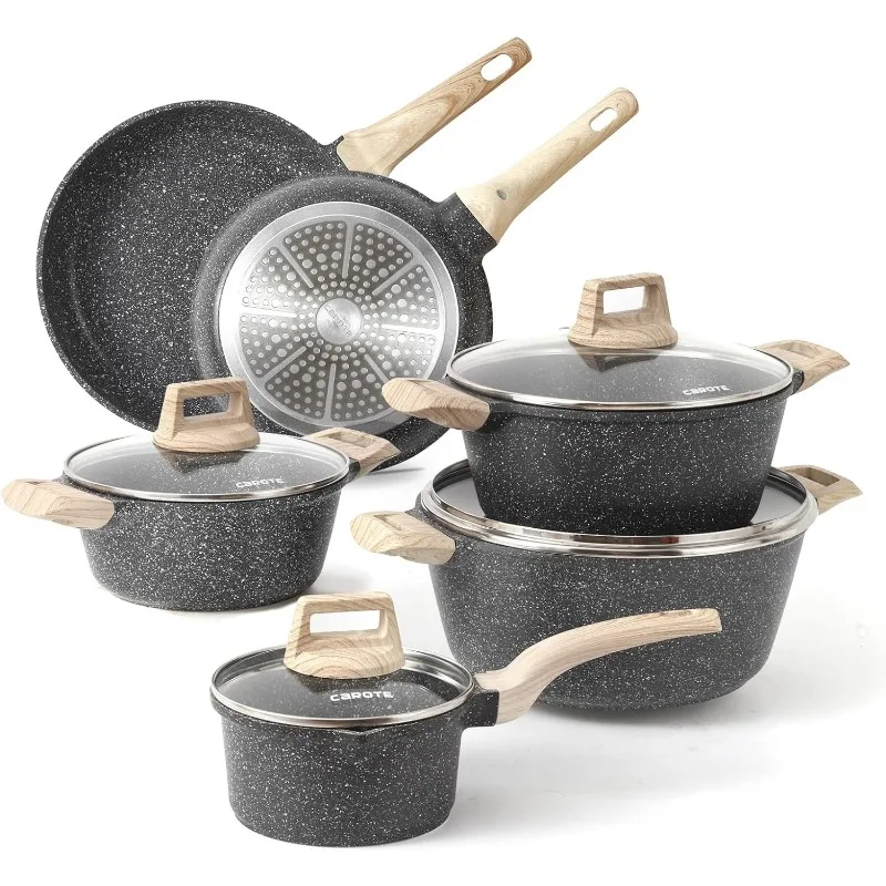 CAROTE Pots and Pans Set Nonstick, White Granite Induction Kitchen Coo -  Jolinne