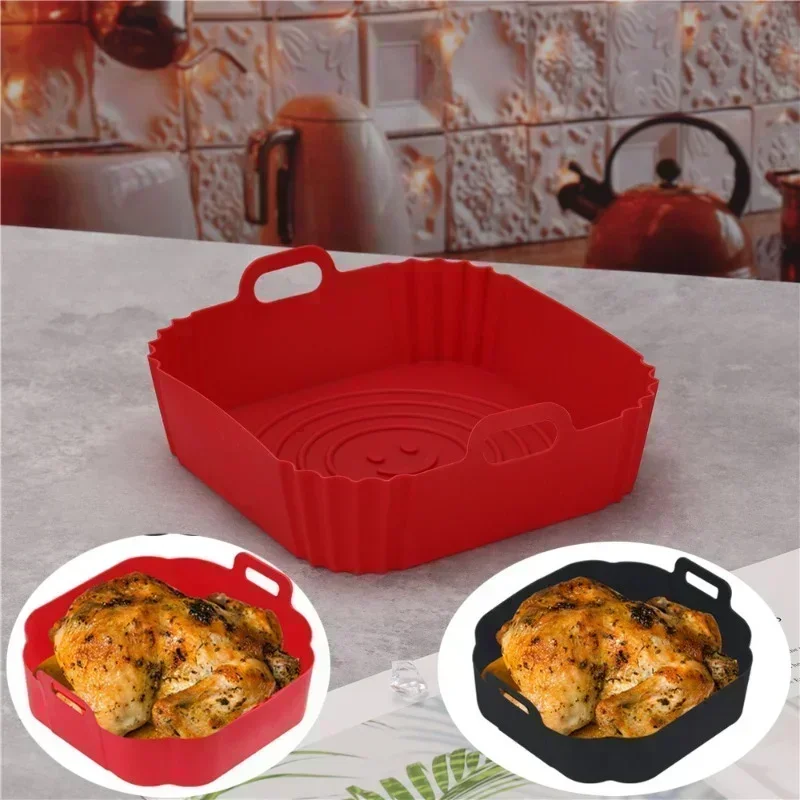 Square Air Fryer Silicone Grill Food Grade Household Oven Tray Special Mat Cake Baking Tool Tray Silicone Kitchen Accessories air fryer tray baking mat air fryer accessories