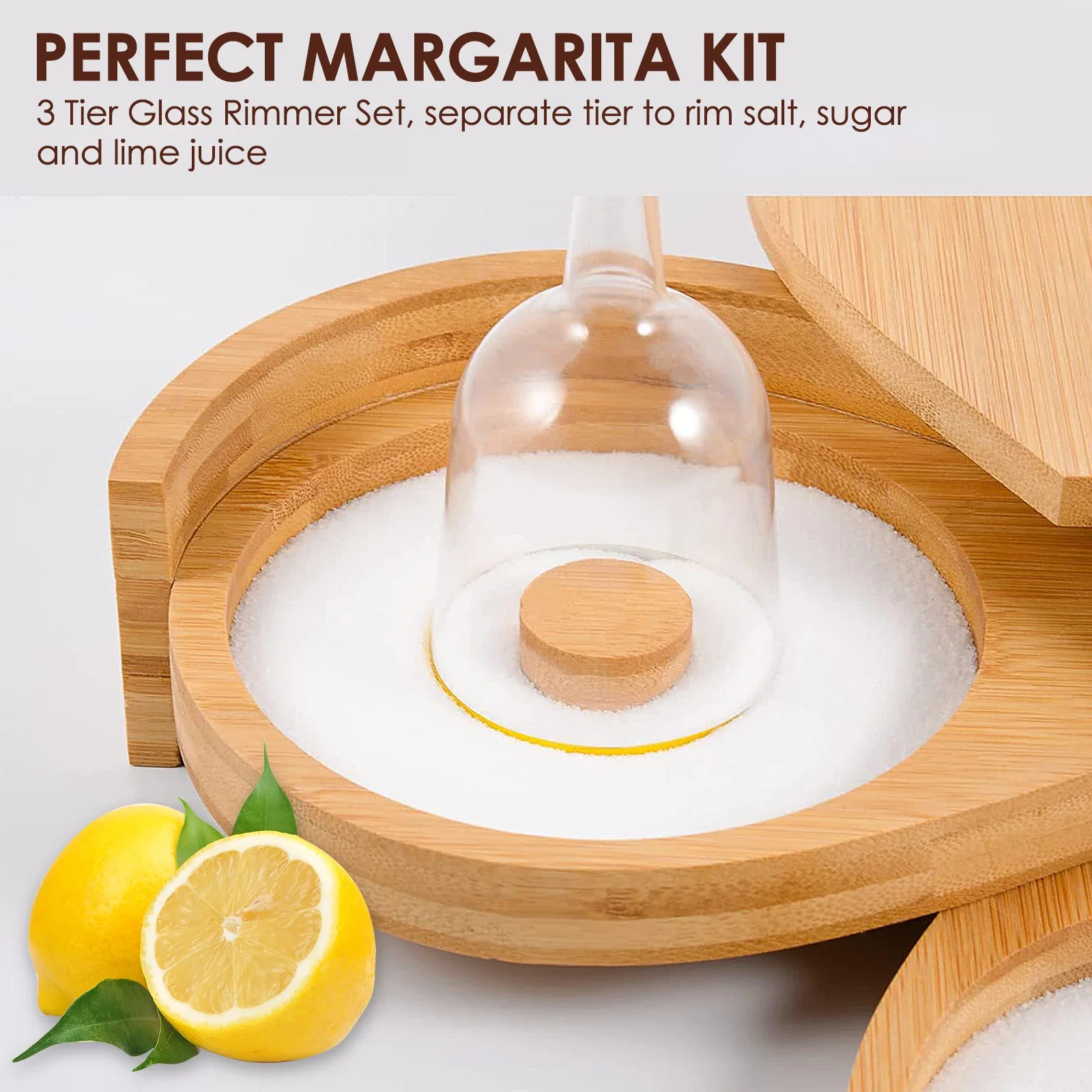 Bamboo 3-Tiers Margarita Salt Rimmer Foldable Portable Salt and Sugar Rimmer Spice Container Bartender Tools Bar Accessori