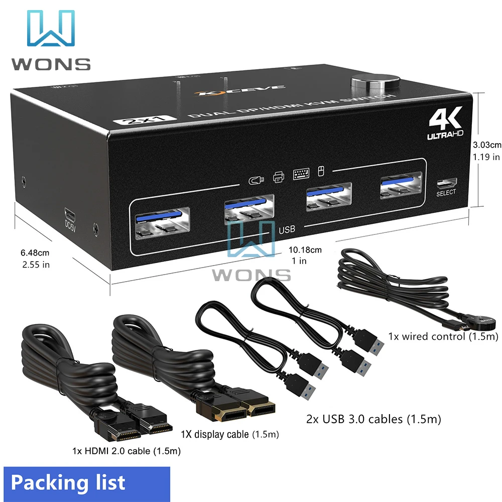 HDMI KVM ġ  , USB 3.0 ġ, Ȯ ÷, 2  2 ƿ, 2 ǻ , 4K @ 60Hz