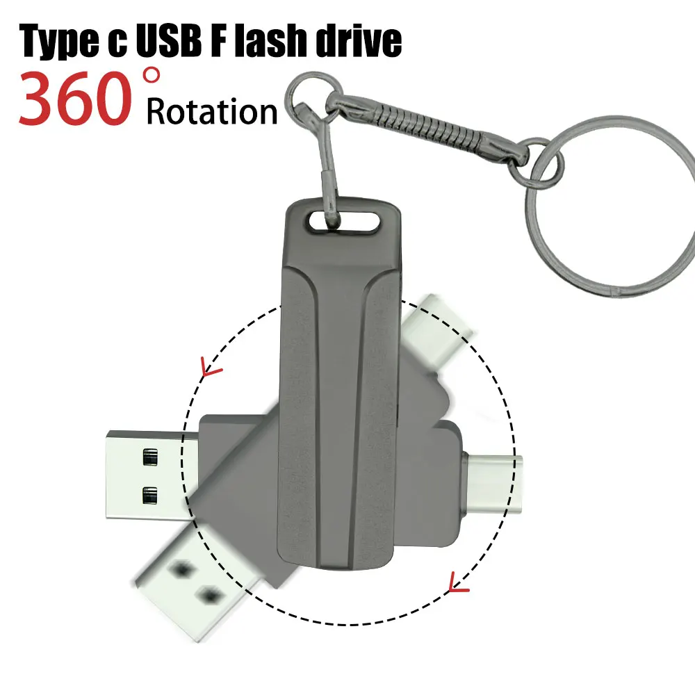 회전 C타입 USB 플래시 드라이브, OTG 외부 저장 장치, 2 in 1 마이크로 메모리 스틱, C타입, 8GB, 64GB, 32GB, 16GB, 128GB