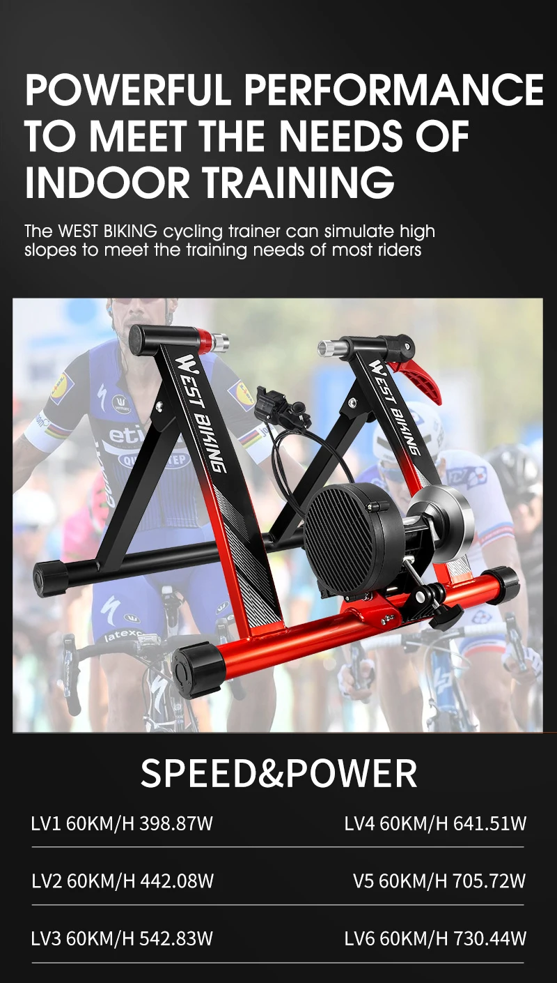 WEST BIKING Verbesserter Fahrradtrainer, 6 Gänge, kabelgebundene Steuerung, magnetischer Widerstand, Fahrradtrainer, Indoor-Übungs-Fahrradplattform – Detail 8